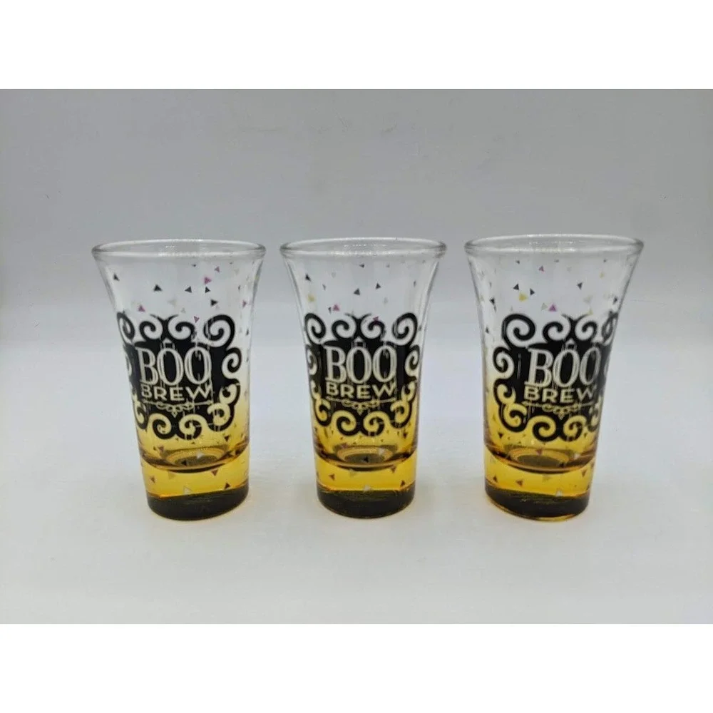 3 Set Halloween Boo Brew Shot Glass Liquor Gift Orange Black Party Shooter Ombre